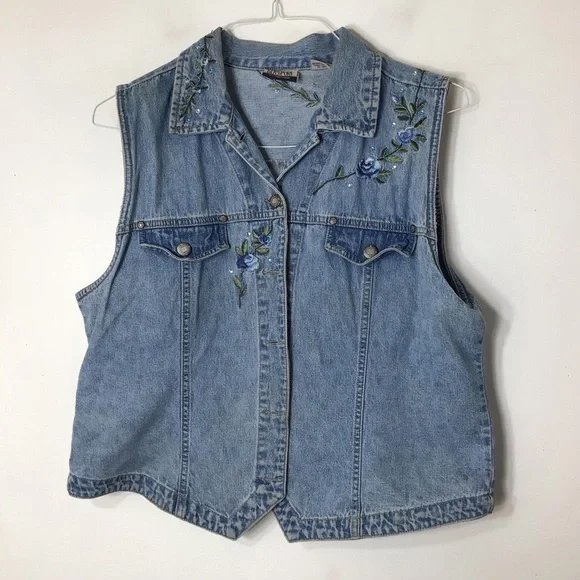 Bill Blass vest women xl denim embroidered vintage - Picture 2 of 7